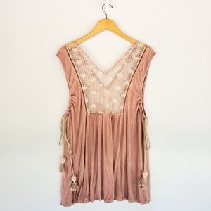 POL Dusty Rose Blush Pink Lace V-neck Boho Tank